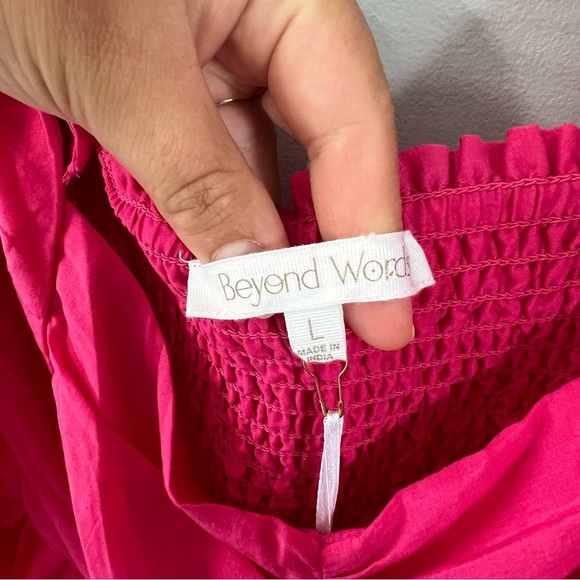 Beyond Words Bright Pink Sweatheart Neckline Puff Sleeve Tiered Dress Large - Picture 5 of 8